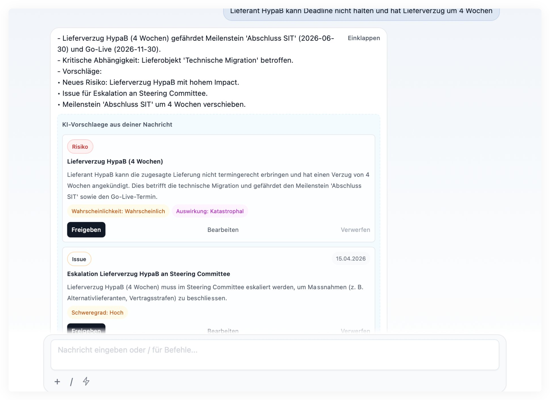 PlanGuide AI Chat — Entity Extraktion aus natürlicher Projektkommunikation